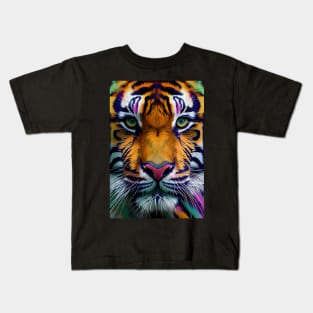 Pop Art Tiger Face In Vibrant Colors - A Unique and Playful Art Print For Animal Lovers Kids T-Shirt